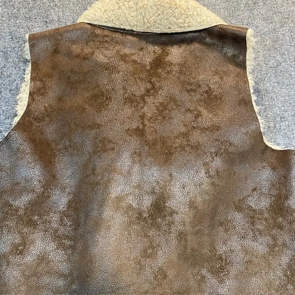 VELVET Graham Spencer Faux Fur Shearling Suede Open Vest Womens Large Boho Chic